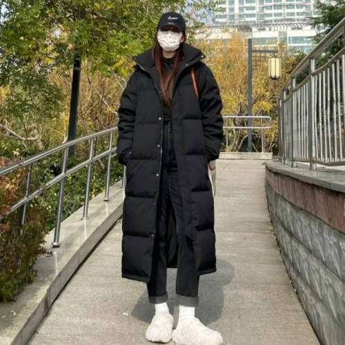 中戏同款羽绒服女中长款过膝2023年新款韩版宽松连帽加厚艺考情侣图2