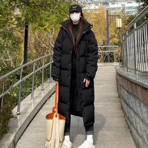 中戏同款羽绒服女中长款过膝2023年新款韩版宽松连帽加厚艺考情侣图3