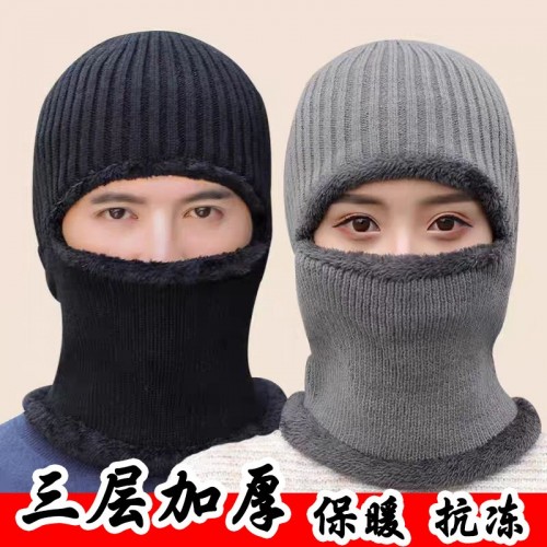 帽子冬季男士一体加绒针织帽户外骑行保暖帽秋冬连体套头毛线帽女图2