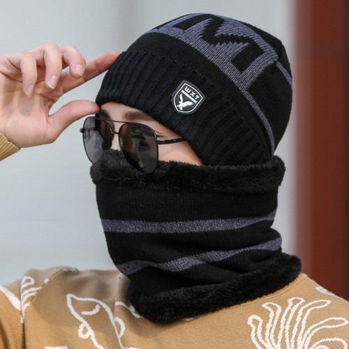 针织帽男士冬季保暖加厚毛线帽加绒秋冬鹰标棉帽防寒套头围脖帽子图2