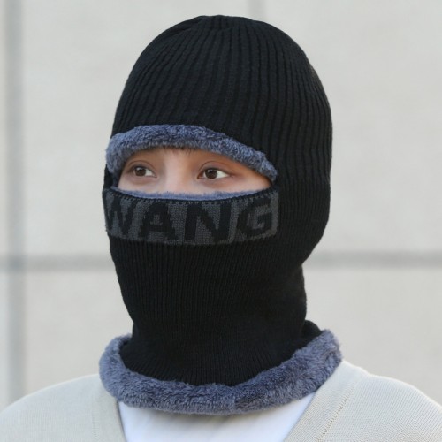 毛线帽冬季男士加绒保暖针织帽防寒骑行王字母连体帽跨境户外帽子图3