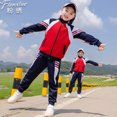 春秋新款中小学生儿童班服校服幼儿园园服条纹拼色运动服休闲套装图3