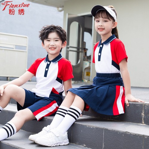 粉绣2023夏季新款中小学生运动服儿童校服幼儿园园服班服表演套装图2