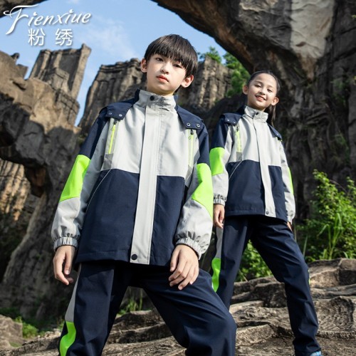 秋冬季中小学生儿童三合一可拆卸冲锋衣班服校服套装特价款图1