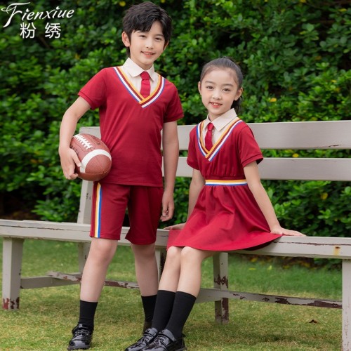 粉绣夏季幼儿园园服夏装英伦学院风校服套装小学生班服毕业照服装图3