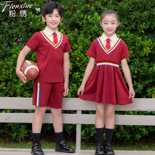 粉绣夏季幼儿园园服夏装英伦学院风校服套装小学生班服毕业照服装图2