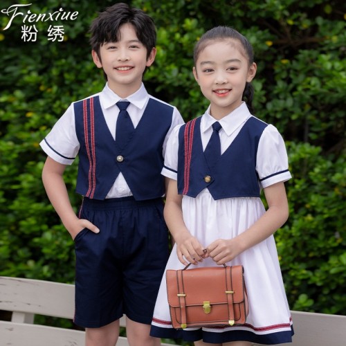 粉绣夏季幼儿园园服夏装英伦学院风校服套装小学生班服毕业照服装图3