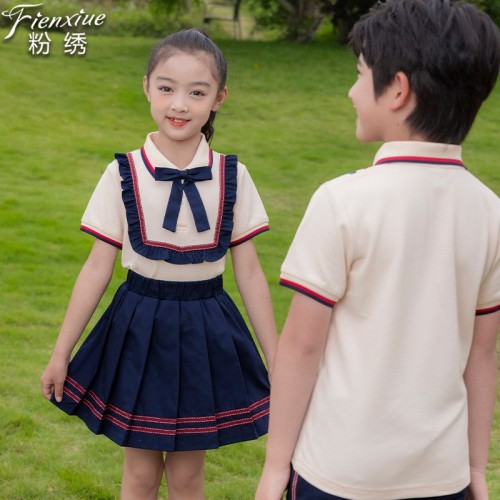 粉绣夏季幼儿园园服夏装英伦学院风校服套装小学生班服毕业照服装图3