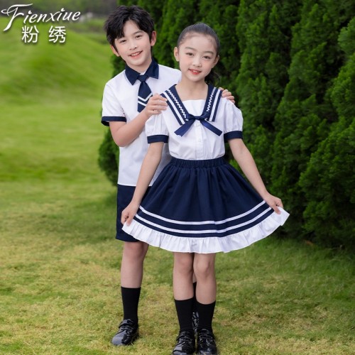 粉绣夏季幼儿园园服夏装英伦学院风校服套装小学生班服毕业照服装图3