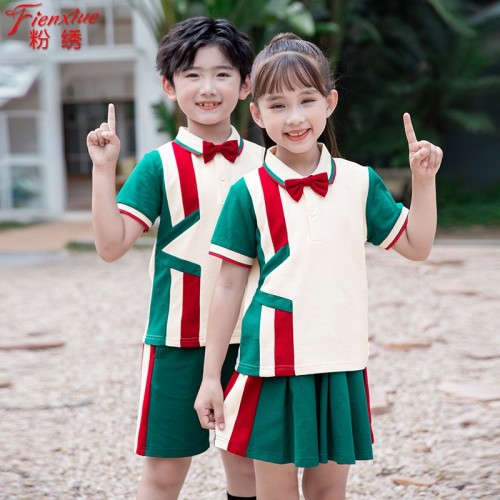 粉绣2022新款幼儿园园服夏季中小学生套装学院英伦风校服儿童班服图3