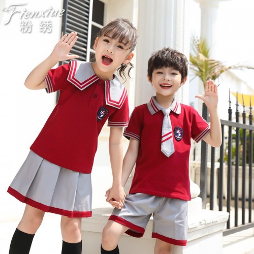 粉绣新款幼儿园园服夏季款套装学院风中小学生英伦风校服表演班服图3