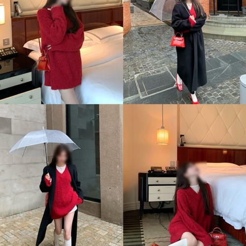 春季新款马海羊毛复古v领套头毛衣女针织衫温柔慵懒风气质上衣图3