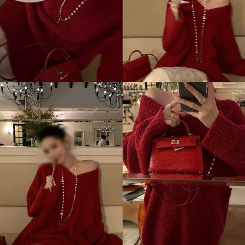 春季新款马海羊毛复古v领套头毛衣女针织衫温柔慵懒风气质上衣图2