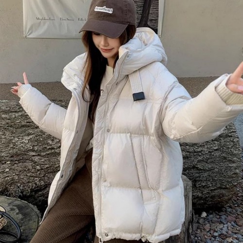 新款美拉德羽绒服女装百搭休闲加厚宽松连帽高级感小个子短 款外套图2