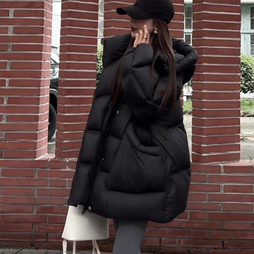 欧货泡芙连帽羽绒服女中长款2024冬新款气质白鸭绒加厚高级感外套图2