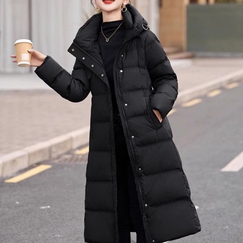气质女神范收腰中长款羽绒服女2024冬新款时尚连帽保暖白鸭绒外套图3
