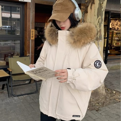 兰潘可羽绒服女毛领派克服工装2024冬季短款小个子加厚外套韩藏青图3