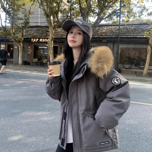 设计豹纹立领小个子短款羽绒服女2024冬季性感时尚加厚白鸭绒外套图1