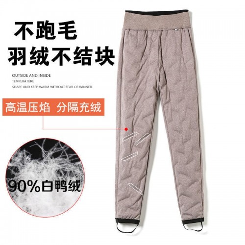 羽绒裤女外穿新款高腰加绒加厚显瘦大码打底蚕丝保暖白鸭绒棉裤冬图3