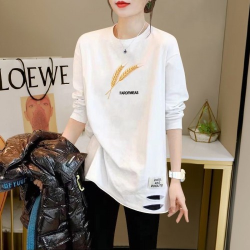 搭配鲨鱼裤芭比裤上衣长袖T恤女2024秋冬新款中长款遮屁百搭上衣图1