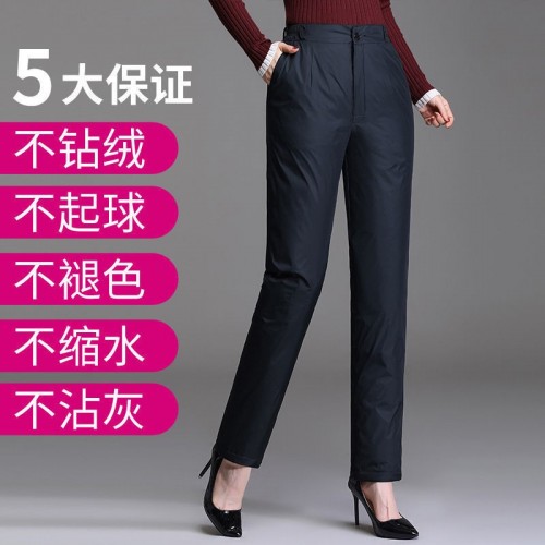 白鸭绒中老年羽绒裤女外穿直筒加厚大码女士高腰户外冬季保暖棉裤图1