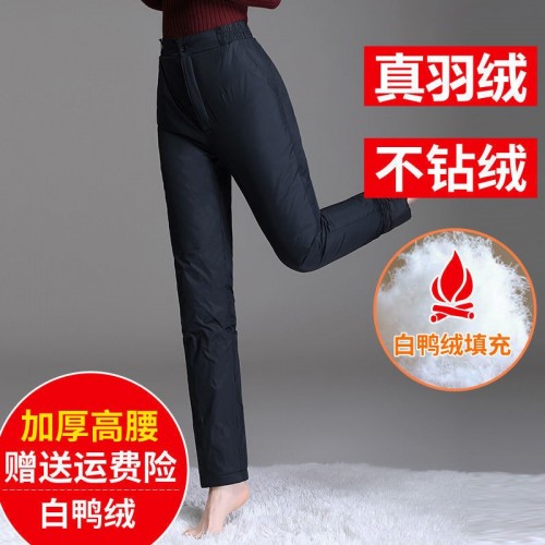 白鸭绒中老年羽绒裤女外穿直筒加厚大码女士高腰户外冬季保暖棉裤图3