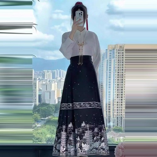 新中式女装穿搭一整套2024新款改良汉服上衣搭配国风马面裙两件套图3