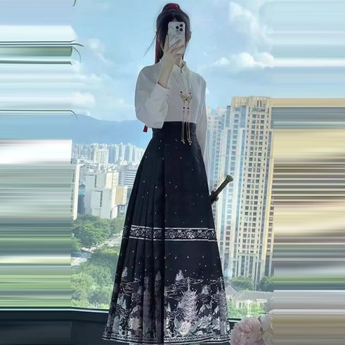 新中式女装穿搭一整套2024新款改良汉服上衣搭配国风马面裙两件套图2