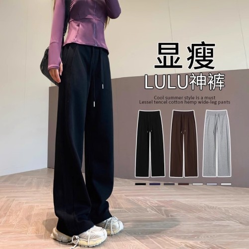 lulu运动裤女秋冬季加绒阔腿裤垂感高腰休闲裤加厚卫裤窄版直筒裤图1