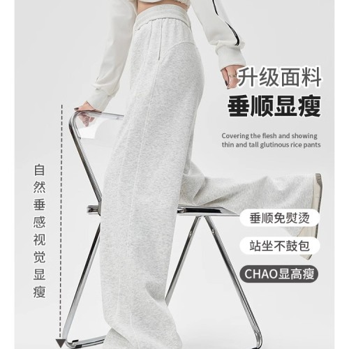 lulu运动裤女秋冬加绒加厚香蕉裤高腰垂感直筒宽松卫裤窄版阔腿裤图2