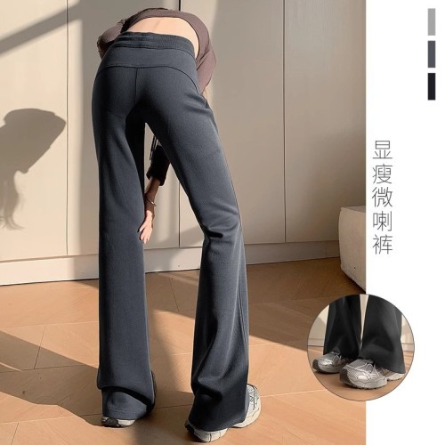 加绒微喇叭裤子女2025新款秋冬季运动裤灰色卫裤加长休闲瑜伽裤子图3