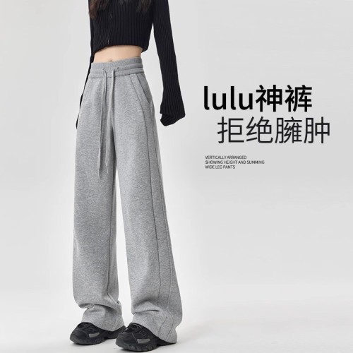 lulu运动裤女春秋2025新款卫裤秋冬加绒高腰窄版阔腿裤垂感直筒裤图1