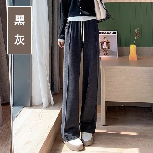 羊毛糯米裤女秋冬阔腿裤垂感加绒加厚休闲宽松拖地显瘦窄版直筒裤图2