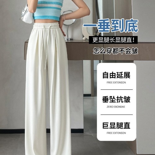 砂洗240克铜氨丝窄版阔腿裤女夏季薄款冰丝慵懒风高腰垂感休闲裤图3