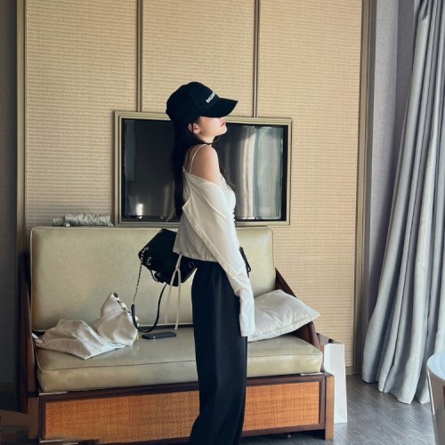 丝滑缎面醋酸裤子女垂感夏季松紧腰高级感微喇宽松高腰窄版阔腿裤图2