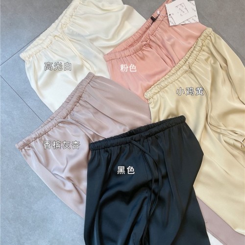 丝滑缎面醋酸裤子女垂感夏季松紧腰高级感微喇宽松高腰窄版阔腿裤图3