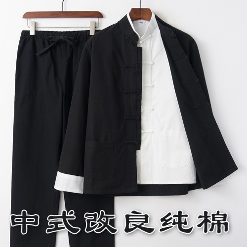 春秋中式唐装男青年复古古风中国风套装纯棉三件套件套李小龙同款图3