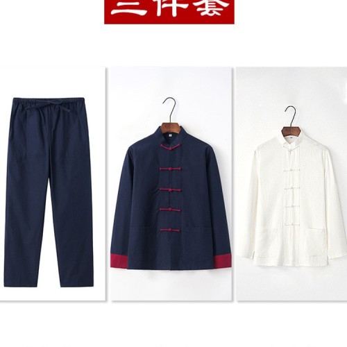 春秋中式唐装男青年复古古风中国风套装纯棉三件套件套李小龙同款图2