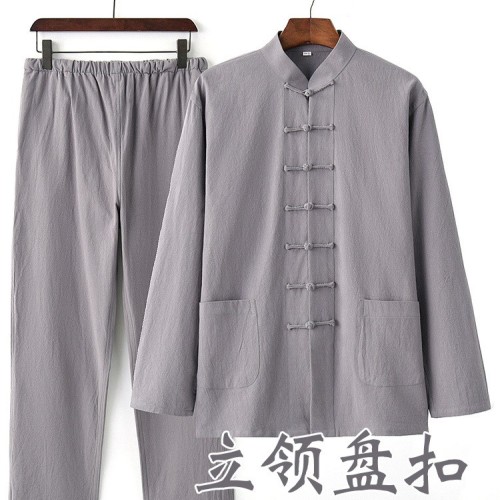 唐装男青年棉麻套装春秋亚麻两件套服装中国风古装中式汉服 居士服图2
