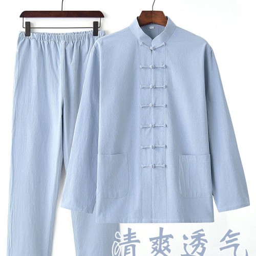 唐装男青年棉麻套装春秋亚麻两件套服装中国风古装中式汉服 居士服图3