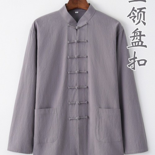 唐装男青年中国风中老年人棉麻上衣民族风中式服装居士服春秋长袖图2