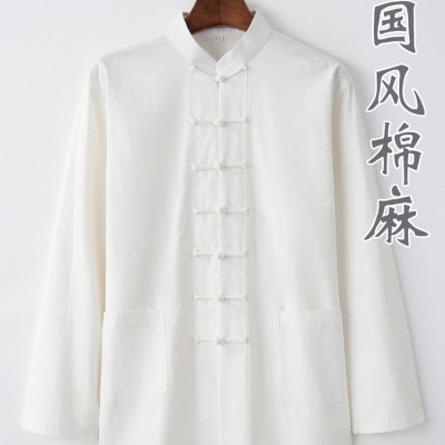 唐装男青年中国风中老年人棉麻上衣民族风中式服装居士服春秋长袖