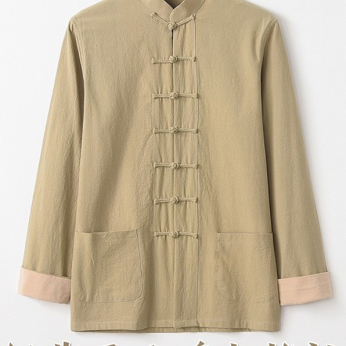 中国风唐装男中式服装复古盘扣立领棉麻长袖上衣居士服茶服禅修服图3