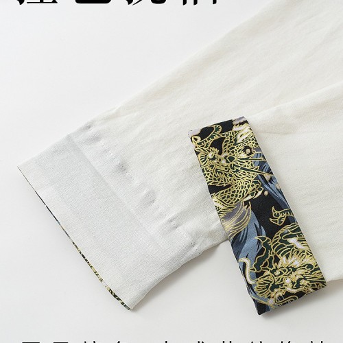 春秋唐装男款中国风中式服装弹力纯棉长袖复古盘扣汉服古风居士服图2