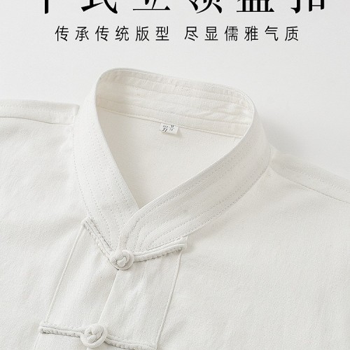 春秋唐装男款中国风中式服装弹力纯棉长袖复古盘扣汉服古风居士服图3