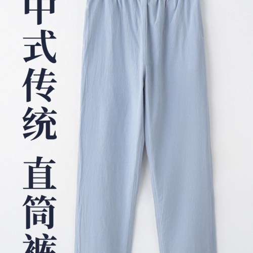 春秋款唐装裤子男中国风宽松直筒裤棉麻休闲裤复古风男士秋季长裤图3