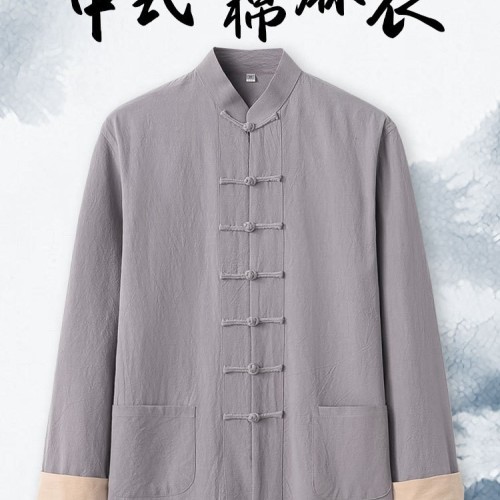春秋款唐装男中老年爸爸装古风中国风中式服装棉麻上衣复古居士服