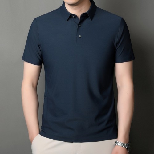 男式POLO衫2025夏季纯色无痕微弹短袖t恤轻奢商务青年休闲体恤衫图2