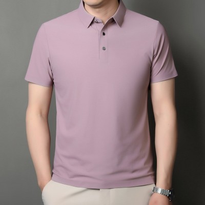 男式POLO衫2025夏季纯色无痕微弹短袖t恤轻奢商务青年休闲体恤衫