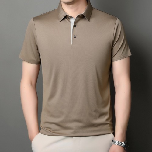 男式POLO衫2025夏季净色商务短袖t恤锦氨微弹中青年休闲体恤衫潮图3